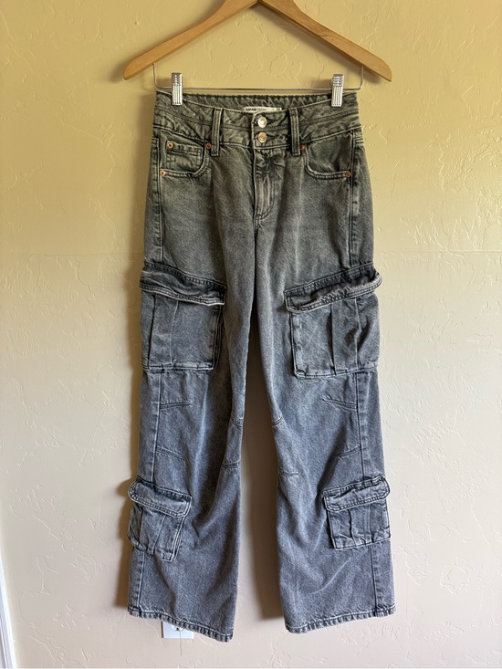 Garage Denim - Garage Cargo Denim Jeans Grey Baggy Wide Leg Mid Rise Size 0 / 24 100% Cotton